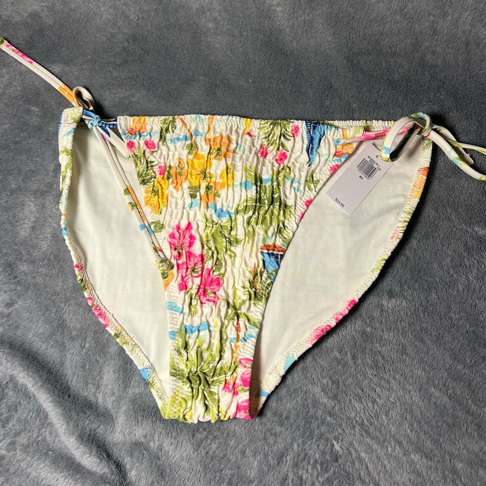 Green and Pink Floral Tie-Side Bikini Bottoms